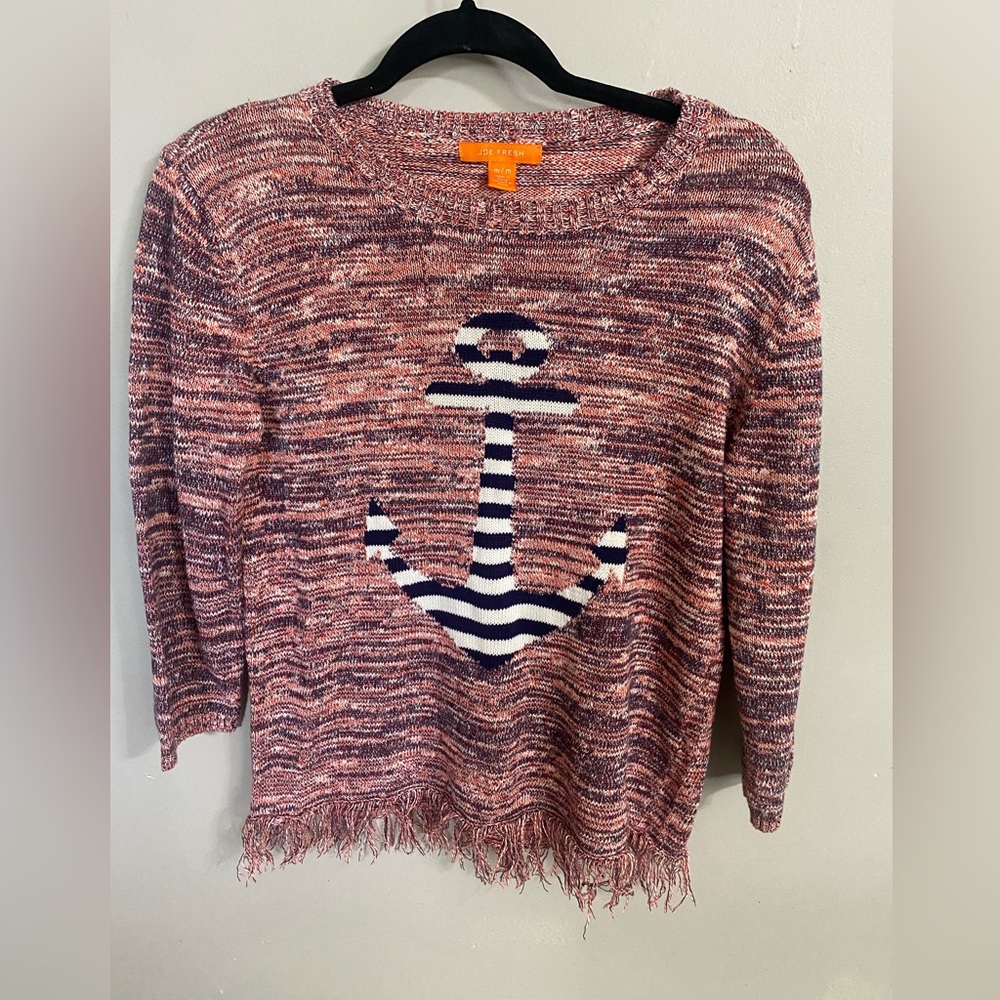 Joe Fresh Anchor Sweater with Fringe Hem Size Medium